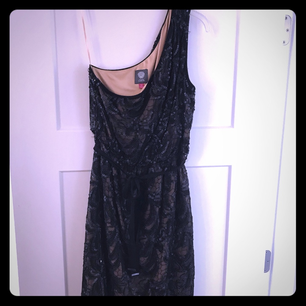 Vince Camuto Black Illusion One Shoulder Dress with Sequins